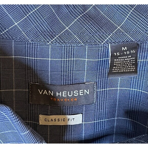 Van Heusen Fitted Men’s M Blue Plaid Long Sleeve Button Down Dress Shirt Used - Picture 3 of 9